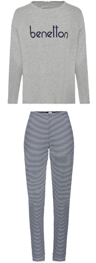 Dámské pyžamo Benetton Wms PJ Set Long Grey|S